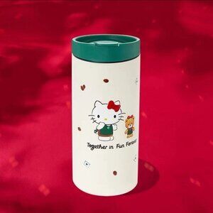 Starbucks Cream Tumbler with Green Lid and Red Accents